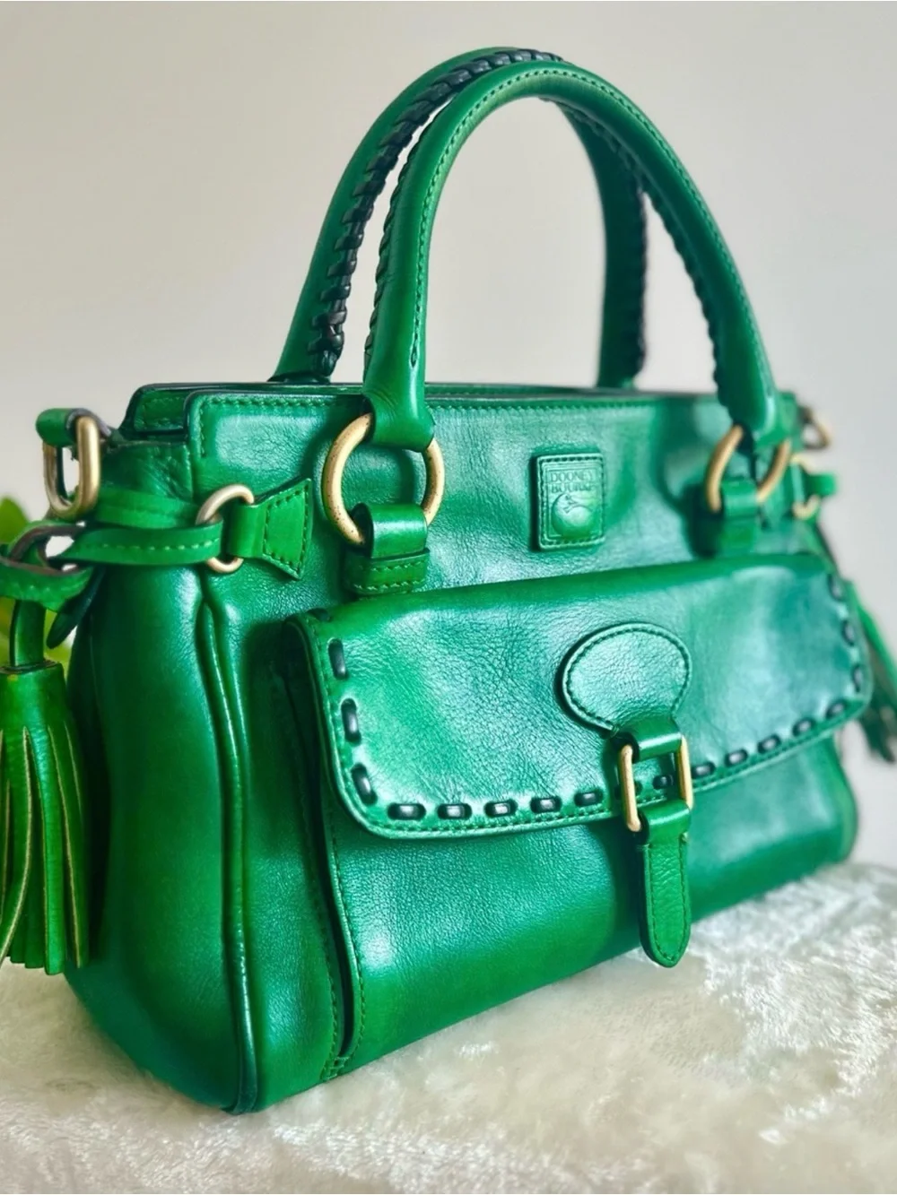Dooney & Bourke Vintage Emerald Green Florentine Leather Satchel